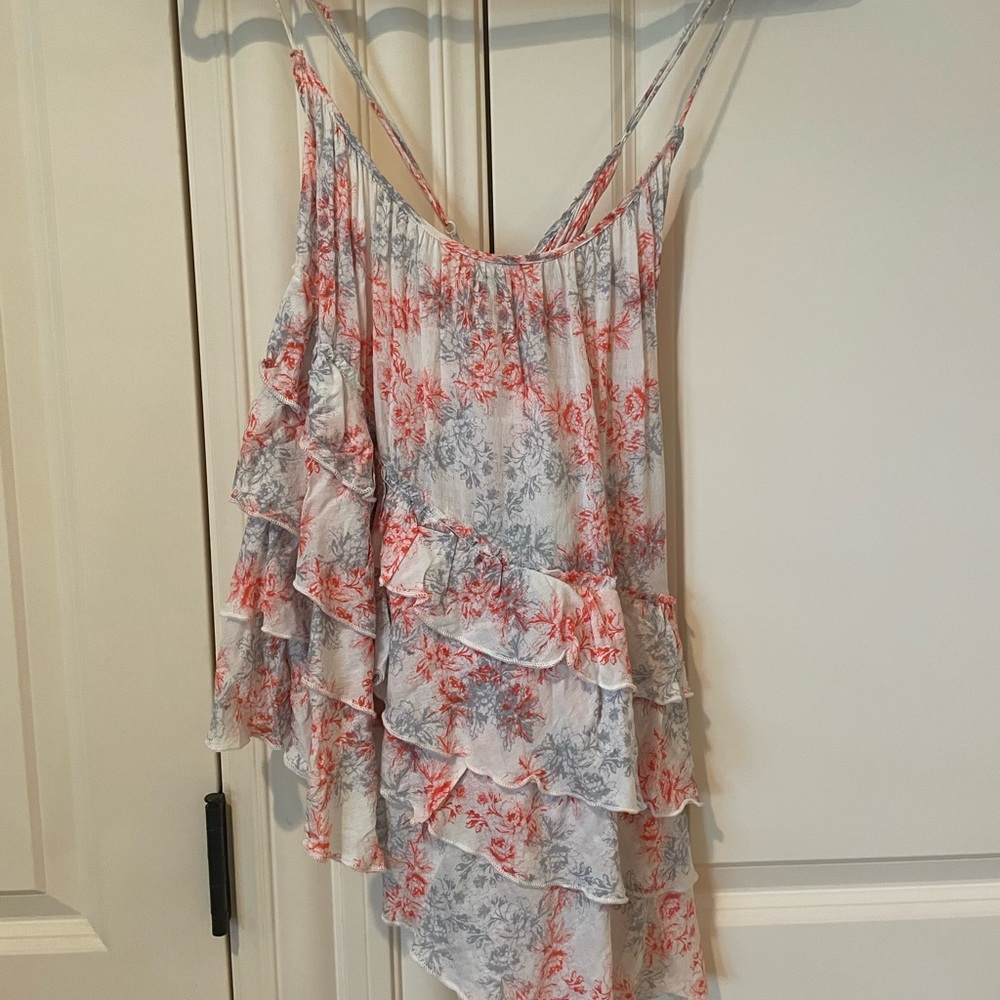 Free People Ruffle Blouse - red and blue flower